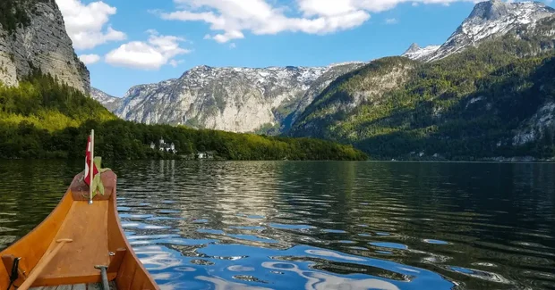 lake canoe and with mountains