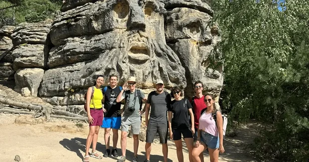 people hiking around prague