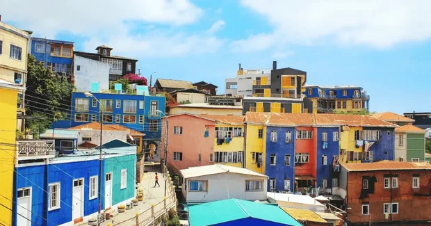 colorful town with colorful buildings