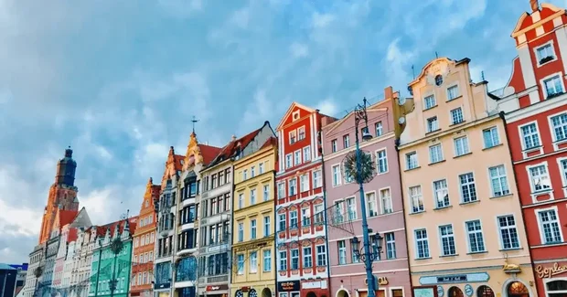 colorful buildings lined up in a row
