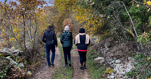 people hiking in cold