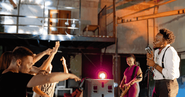 people preforming music