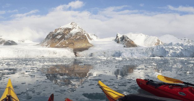 ice on water with boats