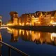 view from river at night with lights