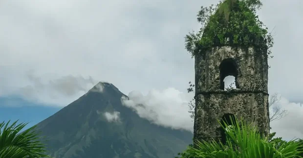 old temple with grass growing on it