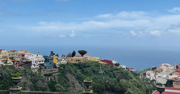 beach view on village on hill