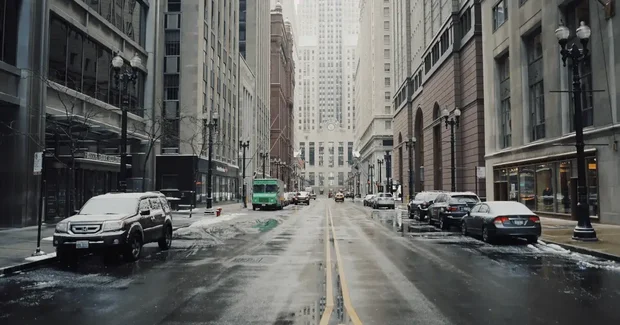 snowy new york street